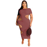 Sleeveless O Neck Solid Hollow Out Plus Size Dresses OSS-22199