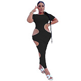 Sleeveless O Neck Solid Hollow Out Plus Size Dresses OSS-22199