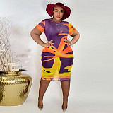 Plus Size Short Sleeve Mesh Sheer Bodycon Dresses JLY-19310