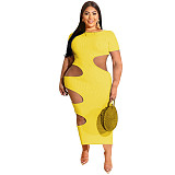 Sleeveless O Neck Solid Hollow Out Plus Size Dresses OSS-22199