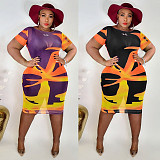Plus Size Short Sleeve Mesh Sheer Bodycon Dresses JLY-19310