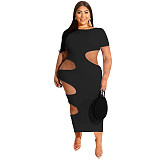 Sleeveless O Neck Solid Hollow Out Plus Size Dresses OSS-22199