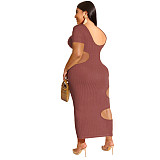 Sleeveless O Neck Solid Hollow Out Plus Size Dresses OSS-22199