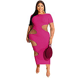 Sleeveless O Neck Solid Hollow Out Plus Size Dresses OSS-22199