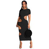 Sleeveless O Neck Solid Hollow Out Plus Size Dresses OSS-22199
