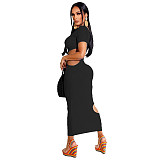 Sleeveless O Neck Solid Hollow Out Plus Size Dresses OSS-22199