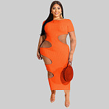 Sleeveless O Neck Solid Hollow Out Plus Size Dresses OSS-22199