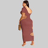 Sleeveless O Neck Solid Hollow Out Plus Size Dresses OSS-22199