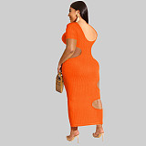 Sleeveless O Neck Solid Hollow Out Plus Size Dresses OSS-22199