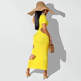 Sleeveless O Neck Solid Hollow Out Plus Size Dresses OSS-22199