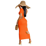 Sleeveless O Neck Solid Hollow Out Plus Size Dresses OSS-22199