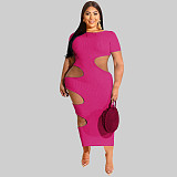 Sleeveless O Neck Solid Hollow Out Plus Size Dresses OSS-22199