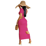 Sleeveless O Neck Solid Hollow Out Plus Size Dresses OSS-22199