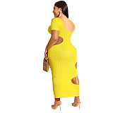 Sleeveless O Neck Solid Hollow Out Plus Size Dresses OSS-22199