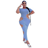 Sleeveless O Neck Solid Hollow Out Plus Size Dresses OSS-22199