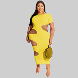 Sleeveless O Neck Solid Hollow Out Plus Size Dresses OSS-22199