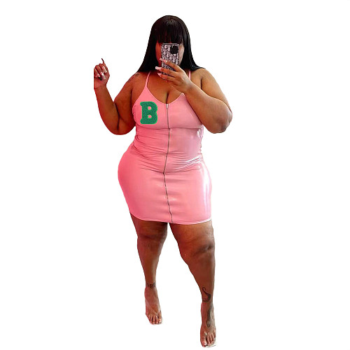 Plus Size Faux Leather PU Zipper Fly Mini Dress WA-422