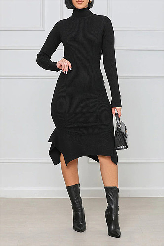 Turtleneck Knit Long Sleeve Bodycon Dresses MK-3078