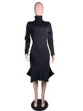 Turtleneck Knit Long Sleeve Bodycon Dresses MK-3078