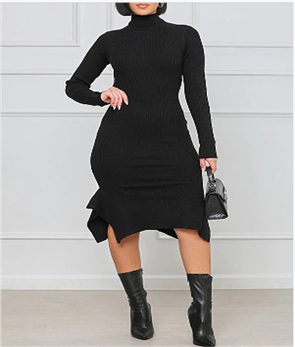Turtleneck Knit Long Sleeve Bodycon Dresses MK-3078