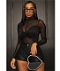 Long Sleeve O Neck Bodycon Black Mesh Bodysuit DY-6929