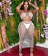 Solid Grid Mesh See Through Spaghetti Strap Crop Top+Long Skirts+Underpants 3 Piece Bikini Set WSM-5251