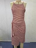 Stripe Sleeveless Lace-Up Irregular Slit Dress OYW-20642
