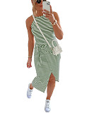 Stripe Sleeveless Lace-Up Irregular Slit Dress OYW-20642