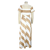 Striped Short Sleeve Crop Top and Long Maxi Skirt Set JLY-19312