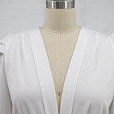 Deep V Neck Puff Sleeve Ruched Drawstring Dresses HANI-076
