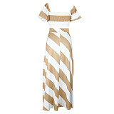 Striped Short Sleeve Crop Top and Long Maxi Skirt Set JLY-19312