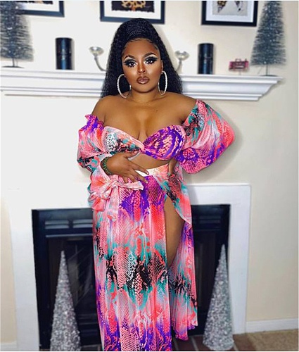 Print Off Shoulder Crop Tops+High Slit Maxi Skirts Set CN-353