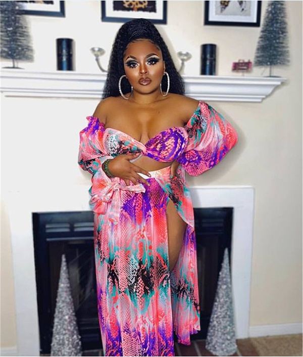 Print Off Shoulder Crop Tops+High Slit Maxi Skirts Set CN-353