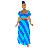 Striped Short Sleeve Crop Top and Long Maxi Skirt Set JLY-19312