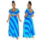 Striped Short Sleeve Crop Top and Long Maxi Skirt Set JLY-19312