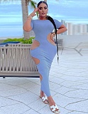 Sleeveless O Neck Solid Hollow Out Plus Size Dresses OSS-22199