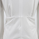 Deep V Neck Puff Sleeve Ruched Drawstring Dresses HANI-076