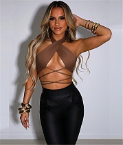 Halter Cross Bandage Y2K Club Vest Crop Tops MS-1705