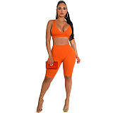 Workout Bra Crop Top Running Shorts 2 Piece Set HMS-5538