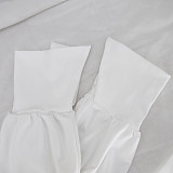 Deep V Neck Puff Sleeve Ruched Drawstring Dresses HANI-076