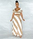 Striped Short Sleeve Crop Top and Long Maxi Skirt Set JLY-19312