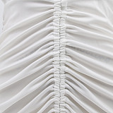 Deep V Neck Puff Sleeve Ruched Drawstring Dresses HANI-076