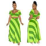 Striped Short Sleeve Crop Top and Long Maxi Skirt Set JLY-19312