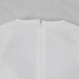 Deep V Neck Puff Sleeve Ruched Drawstring Dresses HANI-076