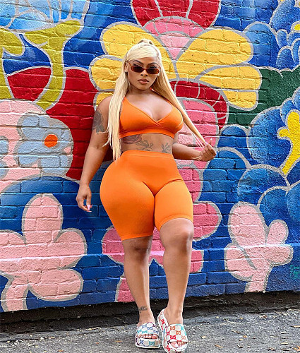 Workout Bra Crop Top Running Shorts 2 Piece Set HMS-5538
