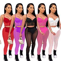 Sheer Mesh Patchwork Crop Top Leggings 2 PCS FOS-8210