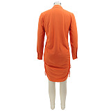 Long Sleeve Drawstring Ruched Button Shirt Dress HANI-078