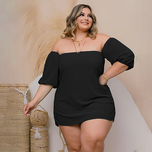 Plus Size Off Shoulder T-shirt Bodycon Shorts Set PINH-13275