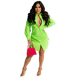 Long Sleeve Drawstring Ruched Button Shirt Dress HANI-078