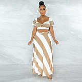 Striped Short Sleeve Crop Top and Long Maxi Skirt Set JLY-19312